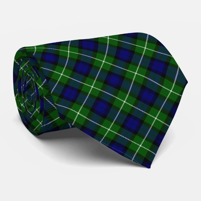 Lamont tartan blue green plaid tie (Rolled)