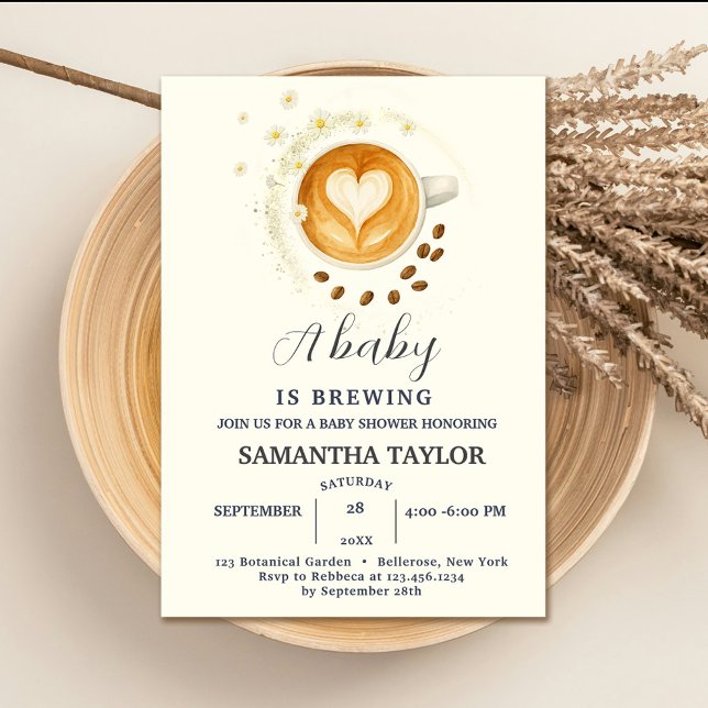 L'amour brasse Baby shower Invitation - Café (Love is Brewing Baby Shower Invitation – Coffee  #zazzle #dasies #coffeeandwatercolorflowers #baby)