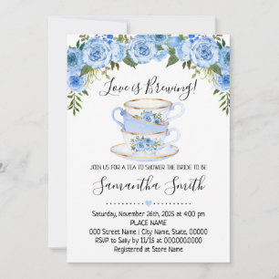 L'amour brasse thé nuptiale douche bleu invitation