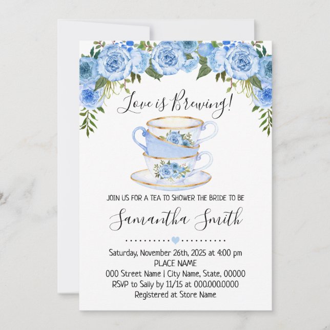 L'amour brasse thé nuptiale douche bleu invitation (Devant)