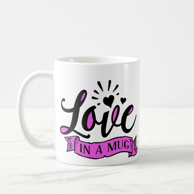 L'Amour Dans Une Mug Romantique Texte Noir Et Rose (Gauche)