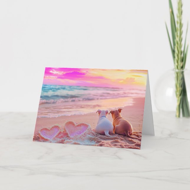 L'amour du chien sur la plage, carte de coeur (Devant)