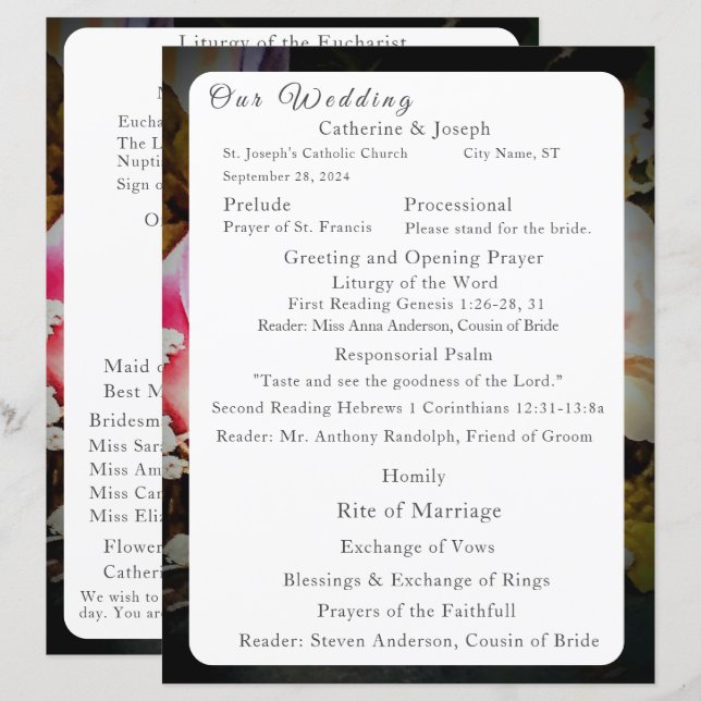 L'amour est dans le programme de mariage nuptial e (Devant / Derrière)
