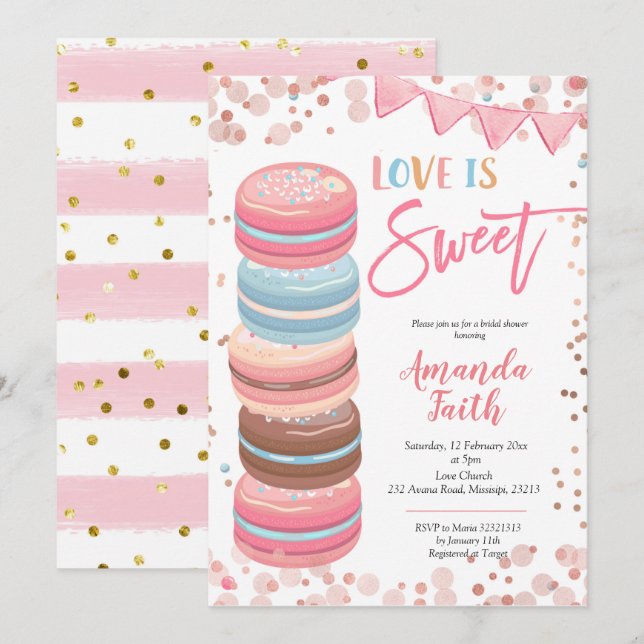 L'amour est douce Macaron nuptiale invitation (Devant / Derrière)