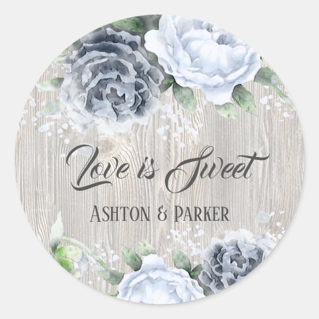 L'amour est Doux Bleu Aquarelle Rose Sticker en Bo (Devant)