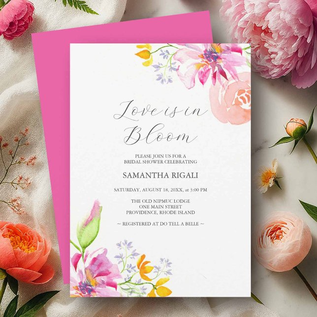 L'amour est en fleur nuptiale Invitations de douch (Love is in bloom bridal shower invitations with hand painted watercolor flowers )