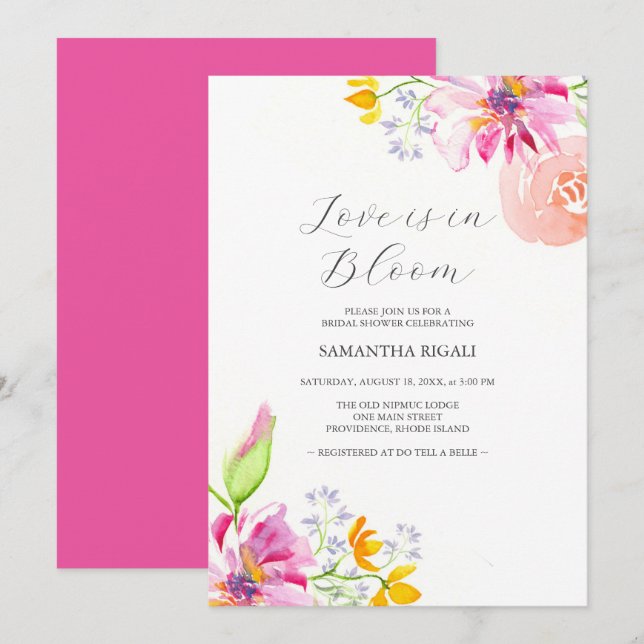 L'amour est en fleur nuptiale Invitations de douch (Devant / Derrière)