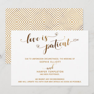 L'amour est Patient Carte de Mariage Reporté en Or