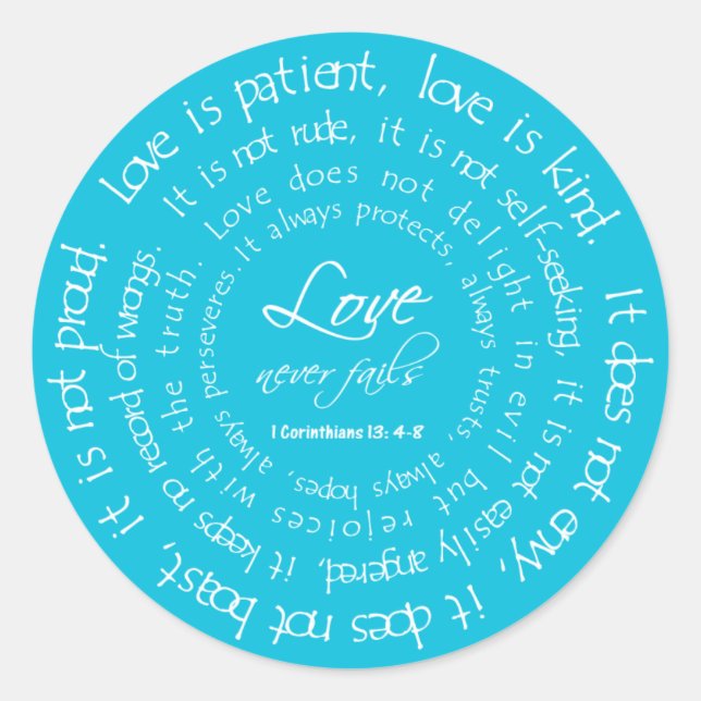 L'amour est Patient Sticker Mariage rond Aqua (Devant)