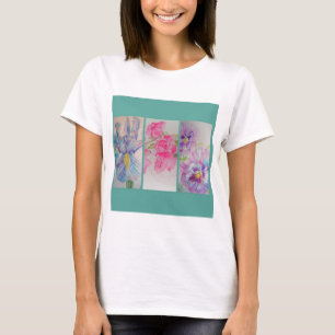 L'amour fleurit le T-shirt floral de turquoise