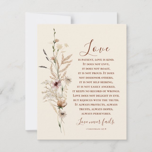 L'amour n'échoue jamais Bible Mariage Carte de fél (Devant)