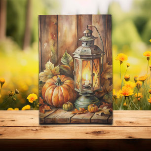 Lamp and Pumpkins Fall Kitchen Towel