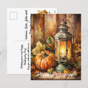 Lamp and Pumpkins Happy Thanksgiving Holiday Postcard