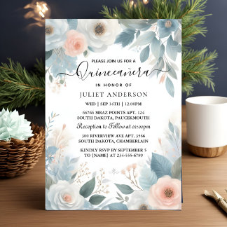 Lamp Ivory Ice Sky Gold Light Blue Quinceanera Invitation