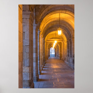 Lamp lit stone hallway, spain poster