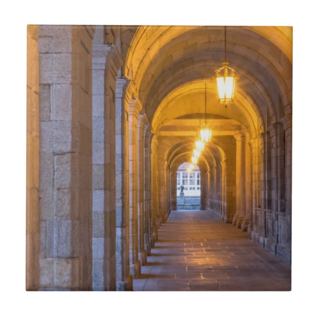 Lamp lit stone hallway, spain tile (Front)