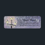 Lamp Post In Purple Return Address Label<br><div class="desc">Wintery,  elegant snow-capped lamp post with a purple forest and falling snow watercolor background. Customizable text. Matching products available</div>