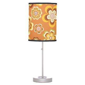 Lampe De Table Orange et marron seventies motif floral