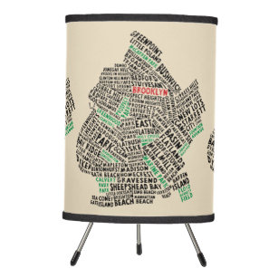 Lampe Tripod Brooklyn New York City Word Art Map