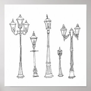 Lamppost Illustration Poster
