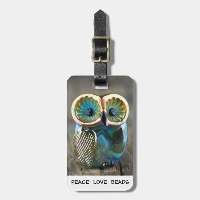Lampwork owl bead luggage tag (Front Vertical)