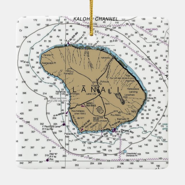 Lanai Hawaii Nautical Chart Ceramic Ornament (Back)