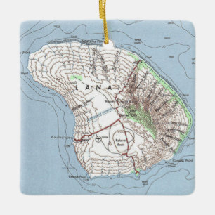 Lanai Hawaii Vintage Map Ceramic Ornament