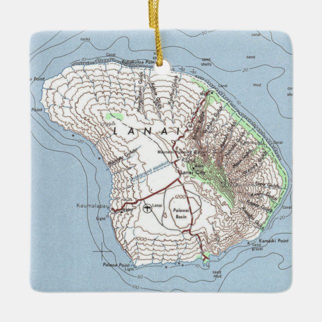 Lanai Hawaii Vintage Map Ceramic Ornament (Front)