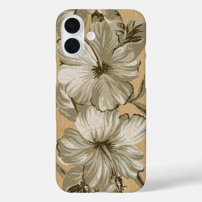 Lanai Hawaiian Hibiscus Faux Wood Taupe Case-Mate iPhone Case (Back)