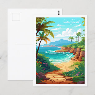 Lanai Island Hawaii vintage travel illustration Postcard