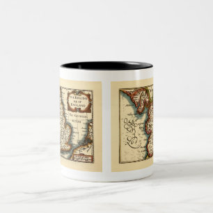 Lancashire County England Old Antiquarian Map Two-Tone Coffee Mug