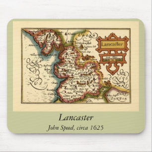Lancashire County England Old John Speed Atlas Map Mouse Pad