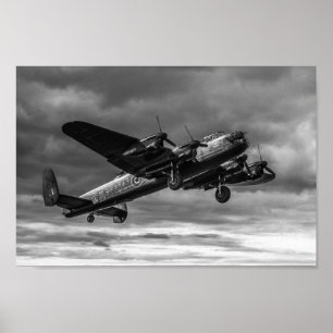 Lancaster Bomber In The Sky Mono Poster