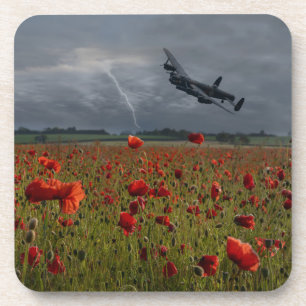 Lancaster Bomber Over A Poppy Field Coaster