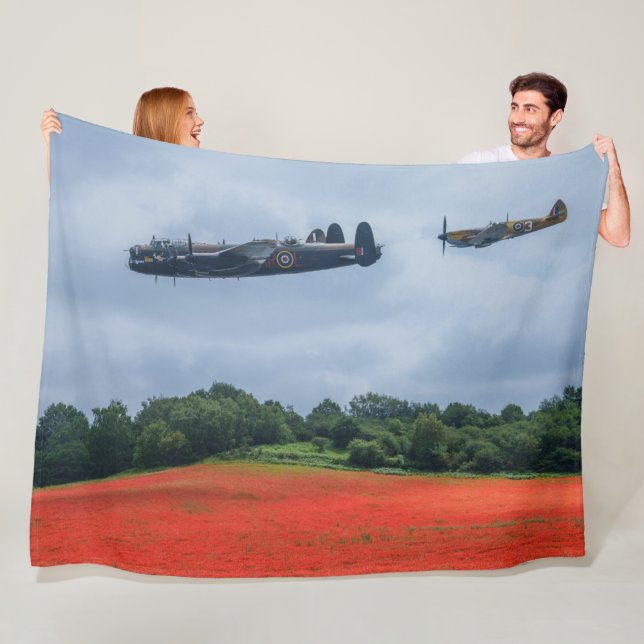 Lancaster Bomber Over A Poppy Field Fleece Blanket (In Situ)