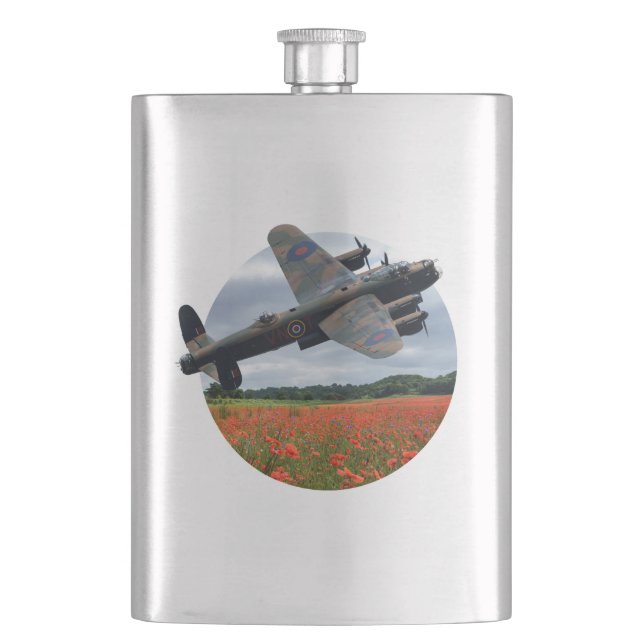 Lancaster Bomber Over A Poppy Field Hip Flask (Front)