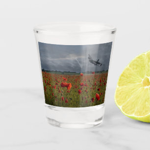 Lancaster Bomber Over A Poppy Field Shot Glass