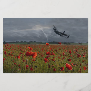 Lancaster Bomber Over A Poppy Field Stationery