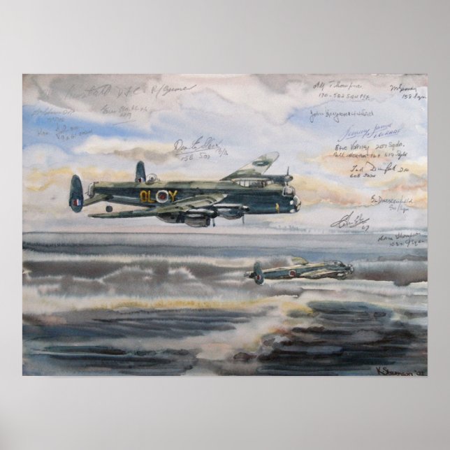Lancaster bomber over bombed u-boat pens poster (Front)