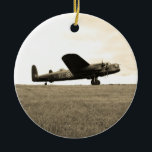 Lancaster Bomber Sepia Tone Ceramic Ornament<br><div class="desc">World War Two Avro Lancaster heavy bomber taxiing on the ground.</div>