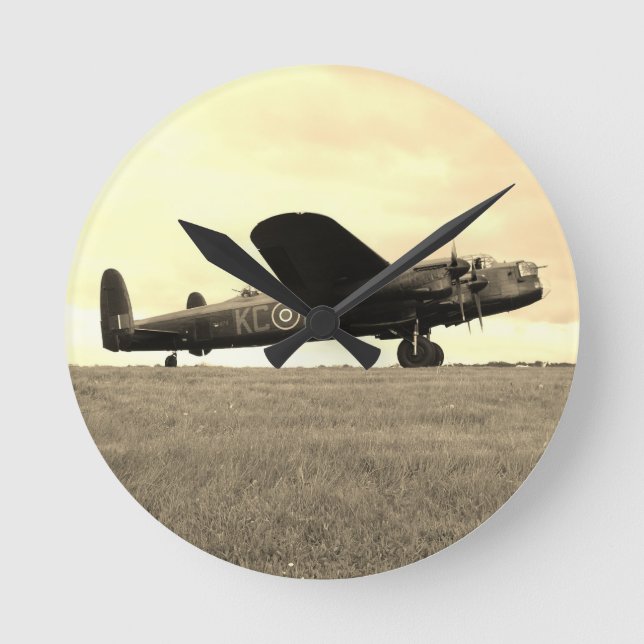 Lancaster Bomber Sepia Tone Round Clock (Front)