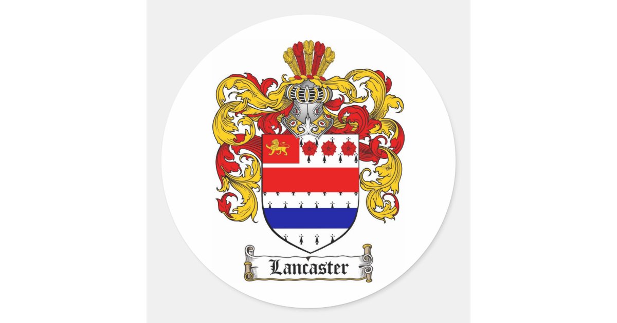 LANCASTER FAMILY CREST LANCASTER COAT OF ARMS CLASSIC ROUND STICKER