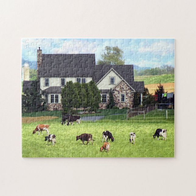 Lancaster PA - Family Farm With Cows in Pasture Jigsaw Puzzle (Horizontal)