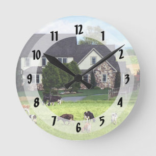 Lancaster PA - Family Farm With Cows in Pasture Round Clock