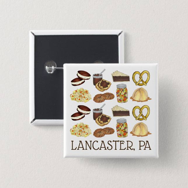Lancaster, PA Pennsylvania Dutch Amish Foods 2 Inch Square Button (Front & Back)