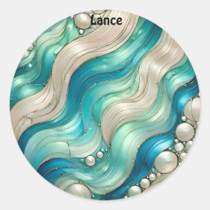 LANCE ~ SHINY Blue White Abstract ~  Classic Round Sticker