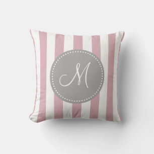 Lancer Oreiller rayé rose blanc gris monogramme