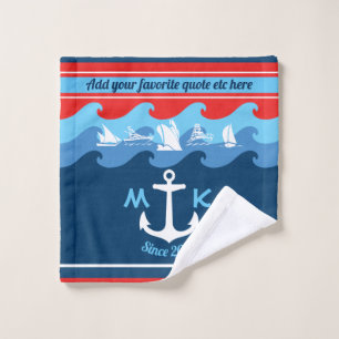 L'Ancre de monogramme ondule nautique bleu blanc