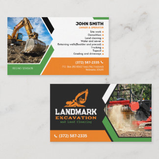 Land clearing, Excavation,Landscaping,Construction Business Card