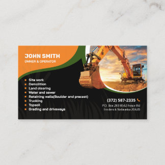 Land clearing, Excavation,Landscaping,Construction Business Card